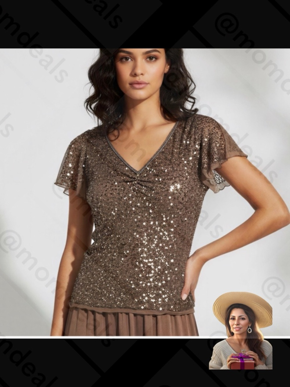 Adrianna Papell "Dazzling Winds" Silk Sequin Shiny Elegant Evening BlouseTop NWT